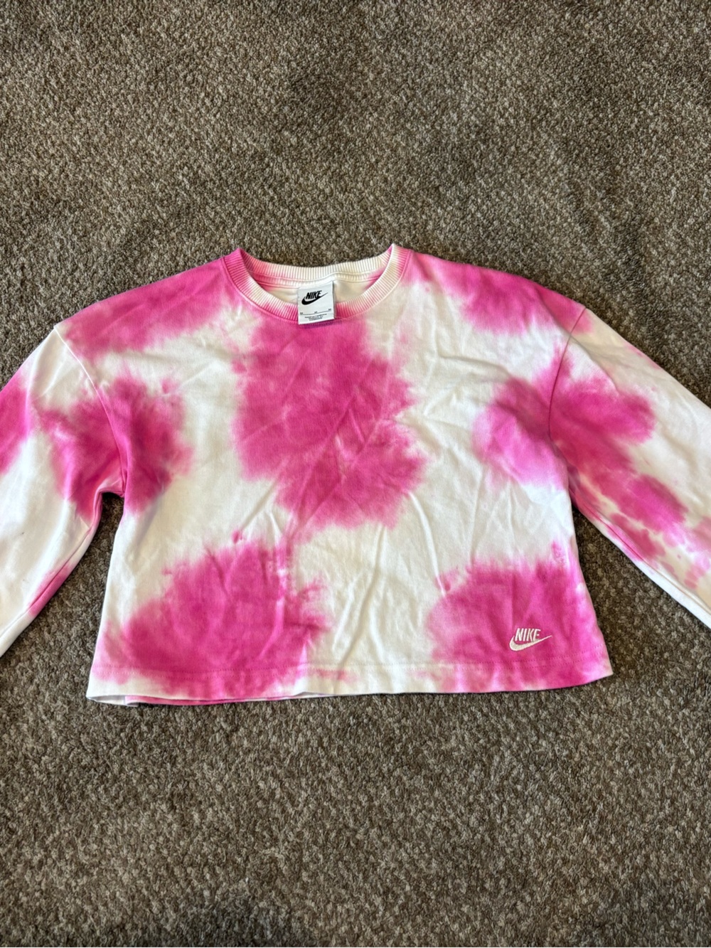 Nike Kids White and Pink Tie-Dye Long Sleeve Sweatshirt